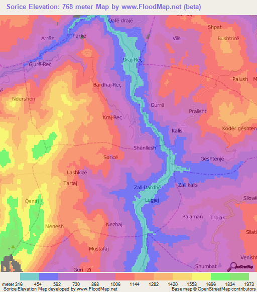 Sorice,Albania Elevation Map