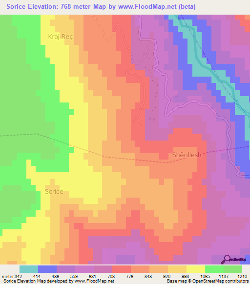 Sorice,Albania Elevation Map