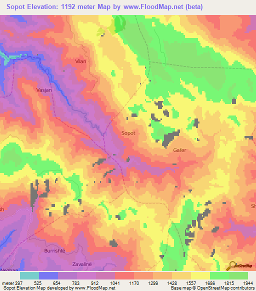 Sopot,Albania Elevation Map