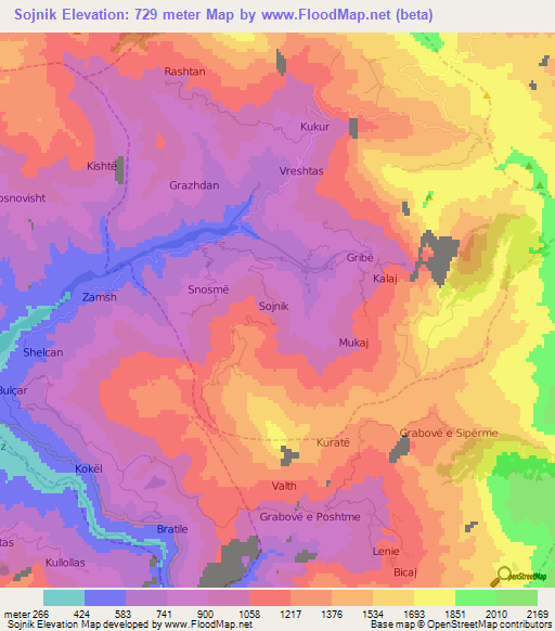 Sojnik,Albania Elevation Map