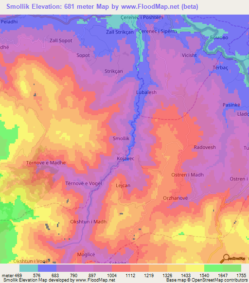 Smollik,Albania Elevation Map