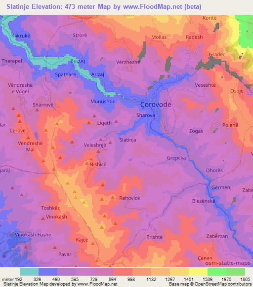 Slatinje,Albania Elevation Map