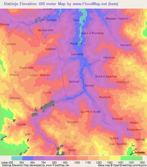 Slabinje,Albania Elevation Map