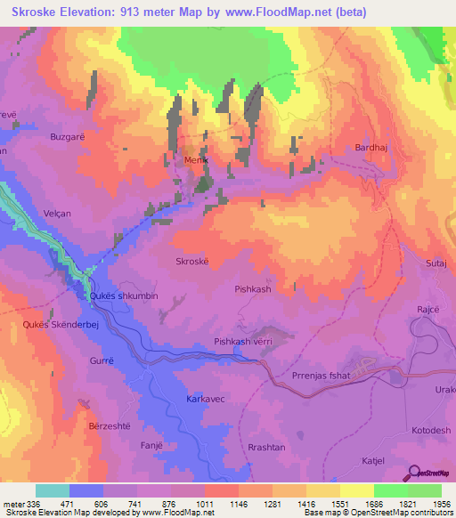 Skroske,Albania Elevation Map