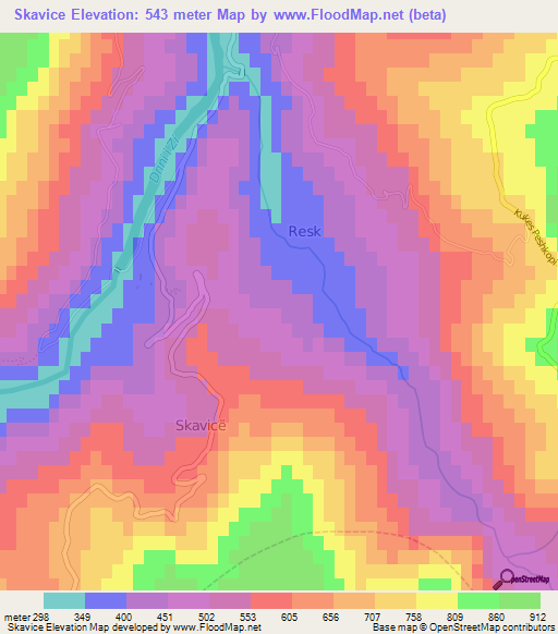 Skavice,Albania Elevation Map