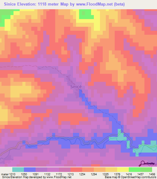 Sinice,Albania Elevation Map