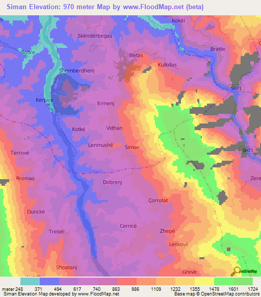 Siman,Albania Elevation Map