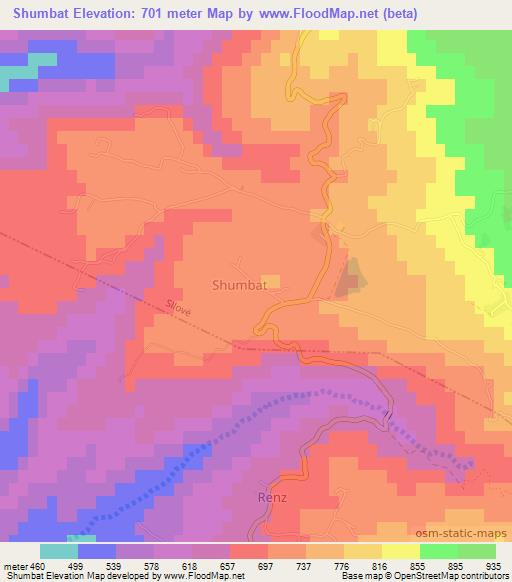 Shumbat,Albania Elevation Map