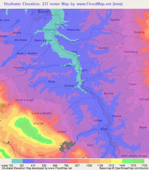 Shulbater,Albania Elevation Map