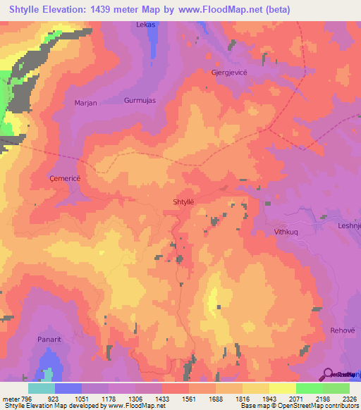 Shtylle,Albania Elevation Map