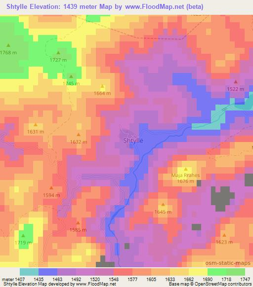 Shtylle,Albania Elevation Map