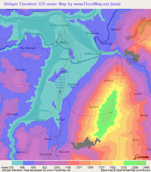 Shtiqen,Albania Elevation Map