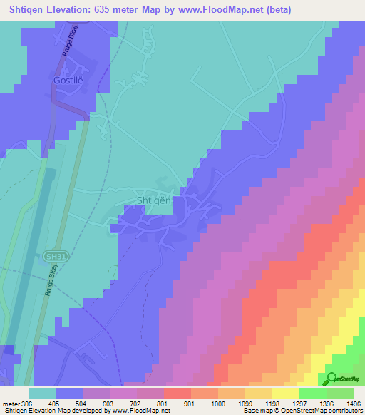 Shtiqen,Albania Elevation Map