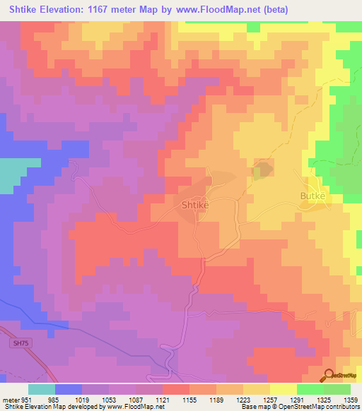 Shtike,Albania Elevation Map