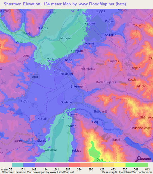 Shtermen,Albania Elevation Map