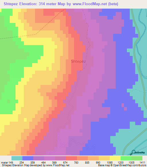 Shtepez,Albania Elevation Map