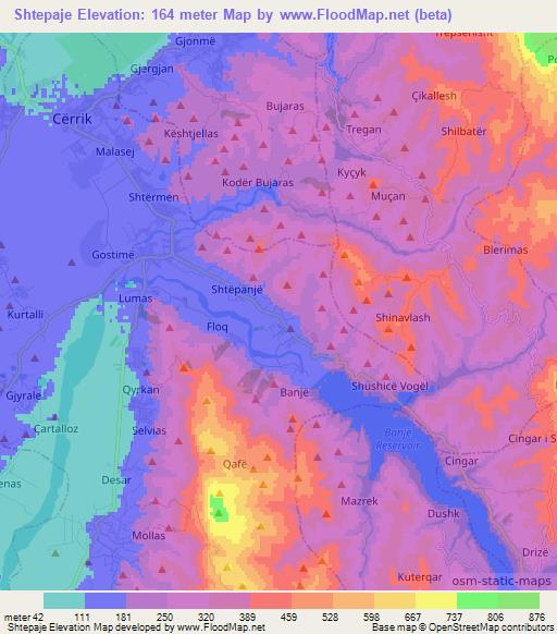 Shtepaje,Albania Elevation Map