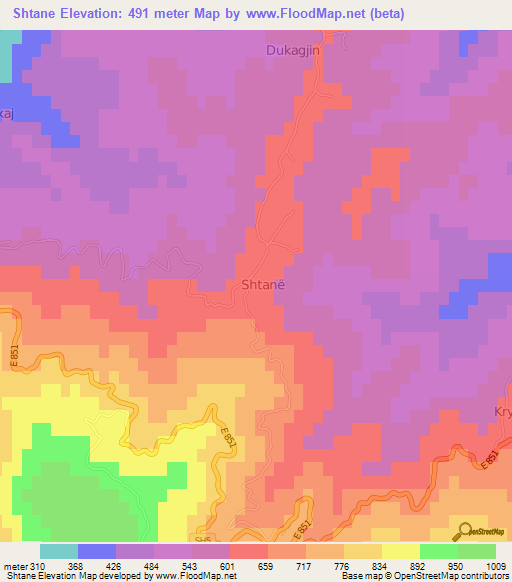 Shtane,Albania Elevation Map