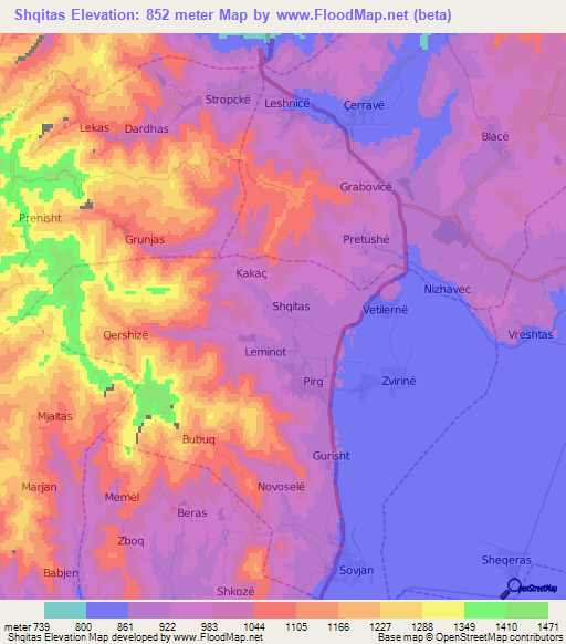 Shqitas,Albania Elevation Map