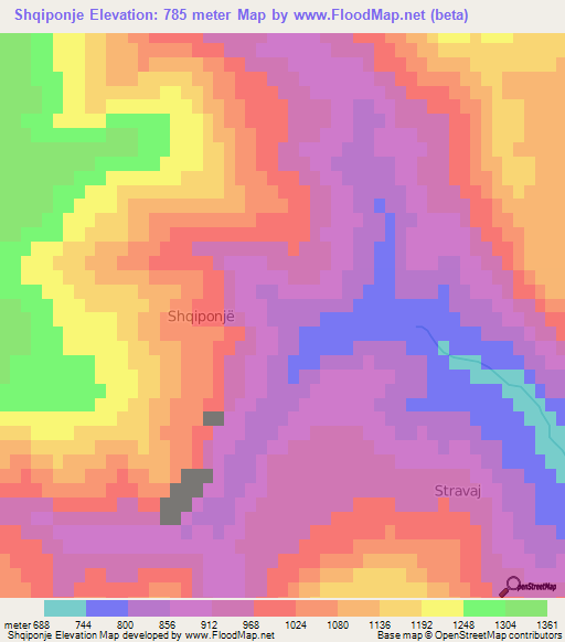 Shqiponje,Albania Elevation Map