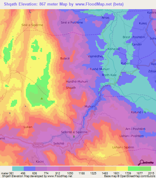 Shqath,Albania Elevation Map