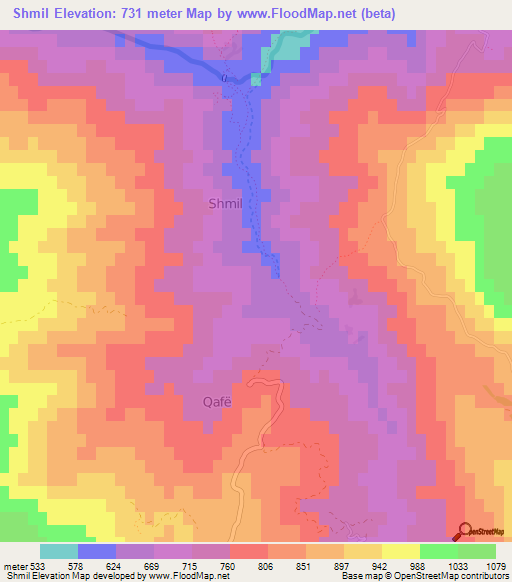 Shmil,Albania Elevation Map