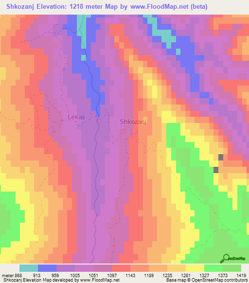 Shkozanj,Albania Elevation Map