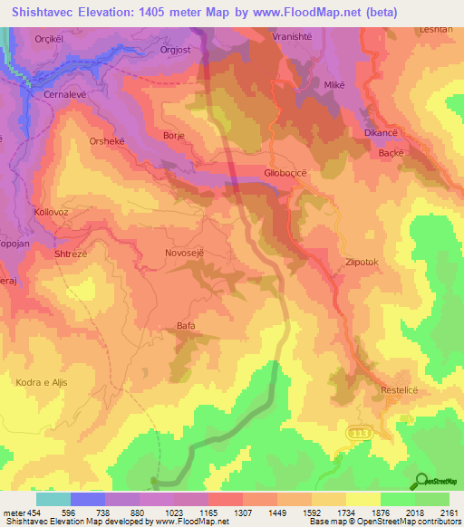 Shishtavec,Albania Elevation Map