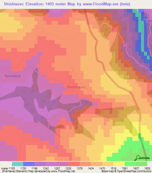 Shishtavec,Albania Elevation Map