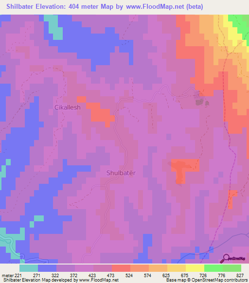 Shilbater,Albania Elevation Map