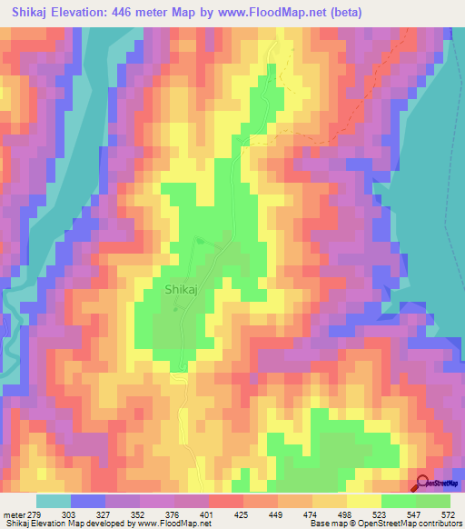 Shikaj,Albania Elevation Map