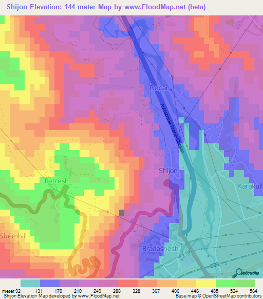 Shijon,Albania Elevation Map