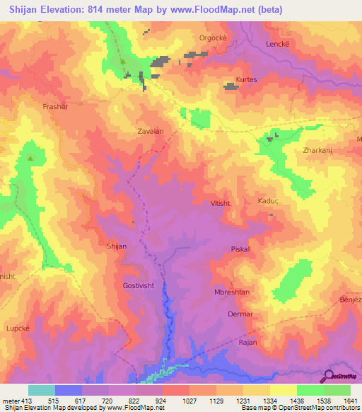 Shijan,Albania Elevation Map