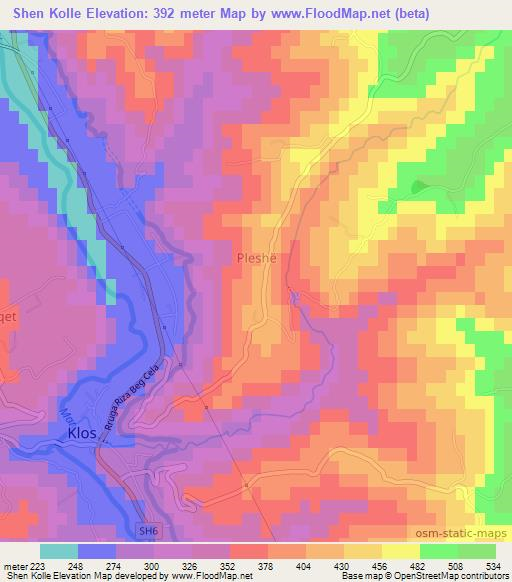 Shen Kolle,Albania Elevation Map