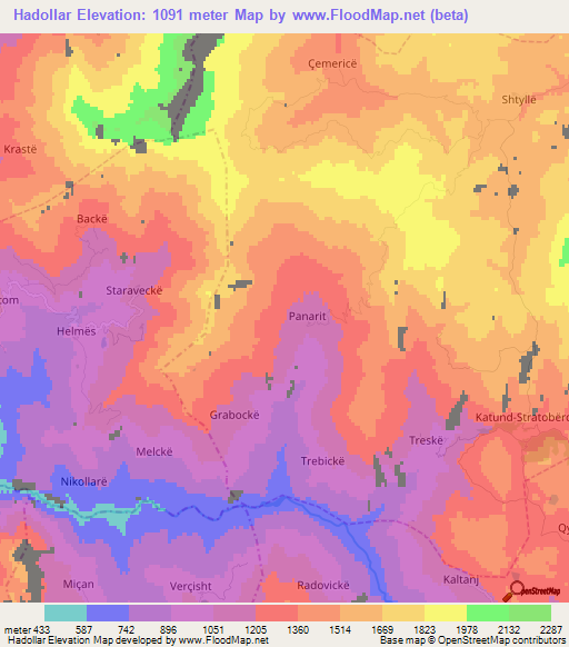 Hadollar,Albania Elevation Map