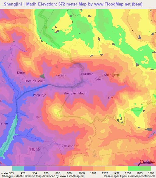 Shengjini i Madh,Albania Elevation Map