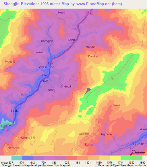 Shengjin,Albania Elevation Map