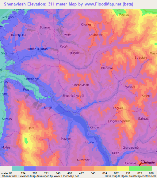 Shenavlash,Albania Elevation Map