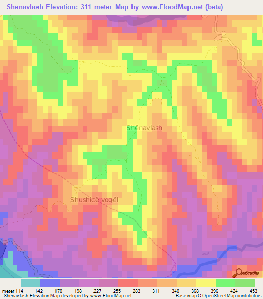 Shenavlash,Albania Elevation Map