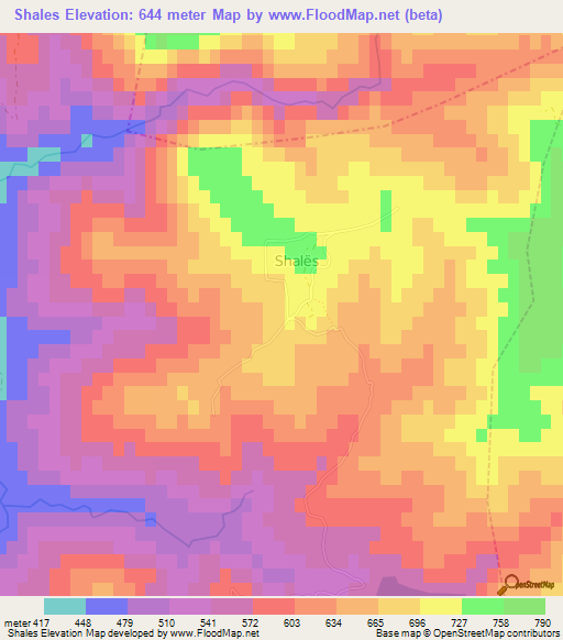 Shales,Albania Elevation Map