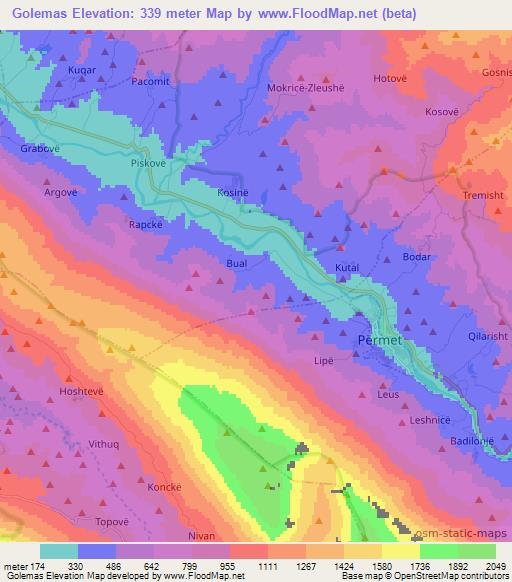 Golemas,Albania Elevation Map