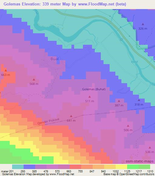 Golemas,Albania Elevation Map