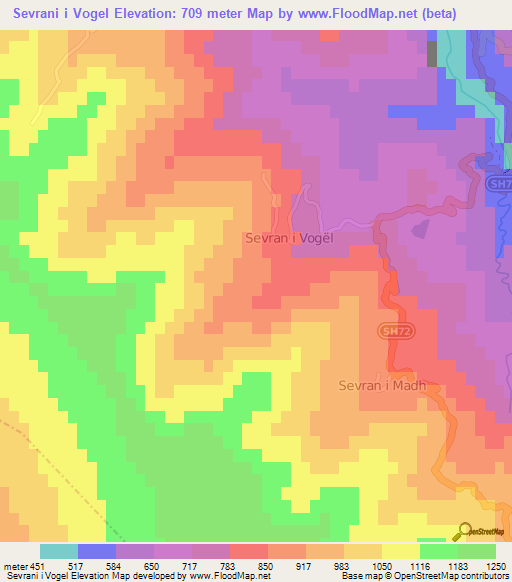 Sevrani i Vogel,Albania Elevation Map