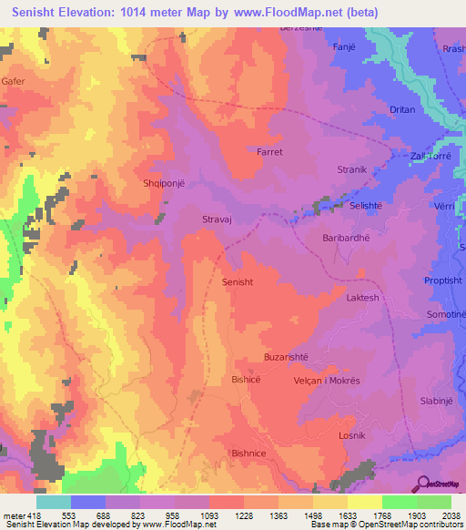 Senisht,Albania Elevation Map