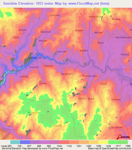 Senishte,Albania Elevation Map