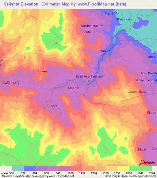 Selishte,Albania Elevation Map