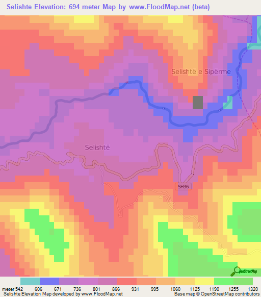 Selishte,Albania Elevation Map