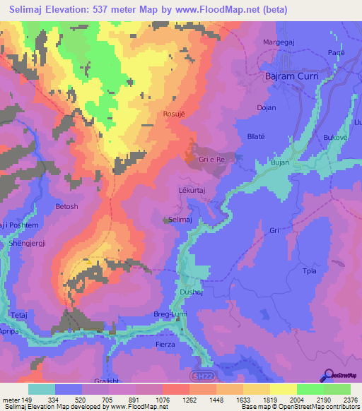 Selimaj,Albania Elevation Map