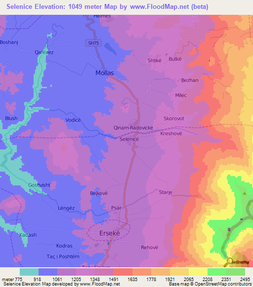 Selenice,Albania Elevation Map