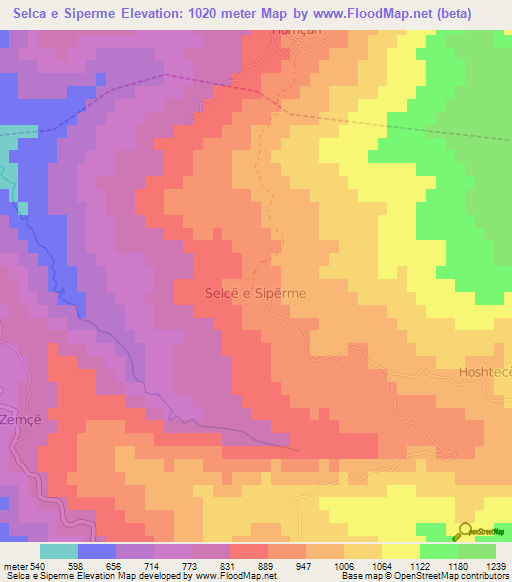 Selca e Siperme,Albania Elevation Map
